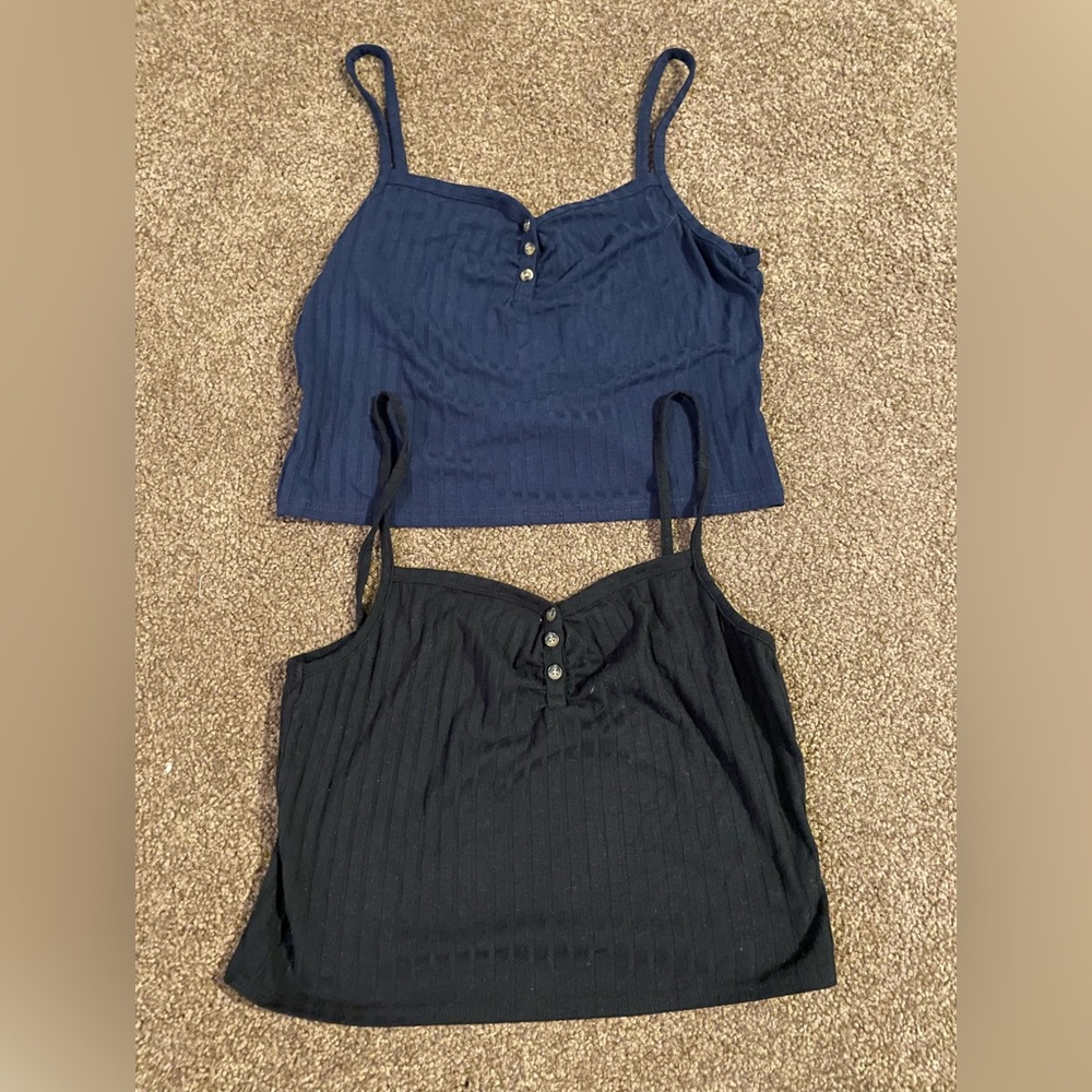 Top shop Black & Blue Cropped Tanks with Buttons